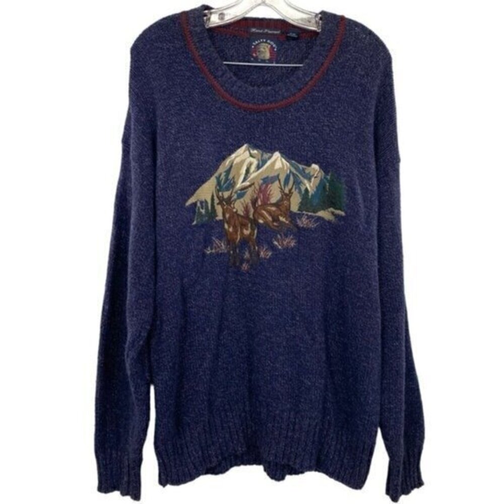 Vintage Salty Dog Embroidered Sweater Mountain Deer Knit Grandpa Core